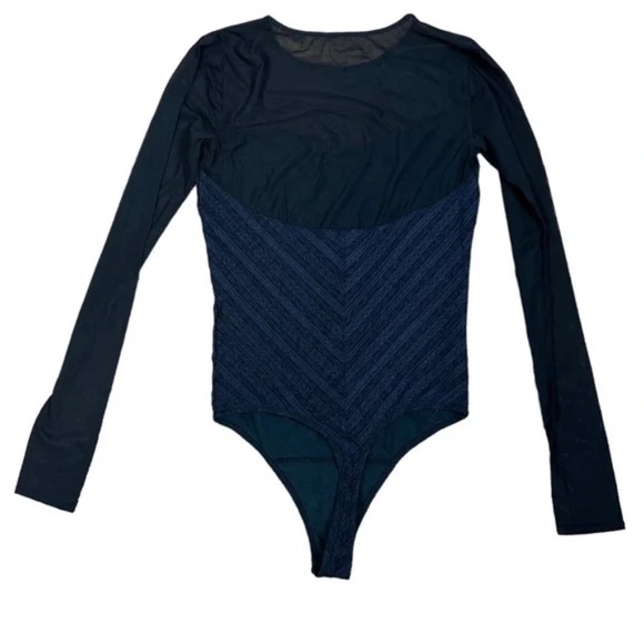SOLDLong Sleeve Mesh Crepe Sweetheart Bodysuit Abercrombie & Fitch Size X-Small - Picture 2 of 7